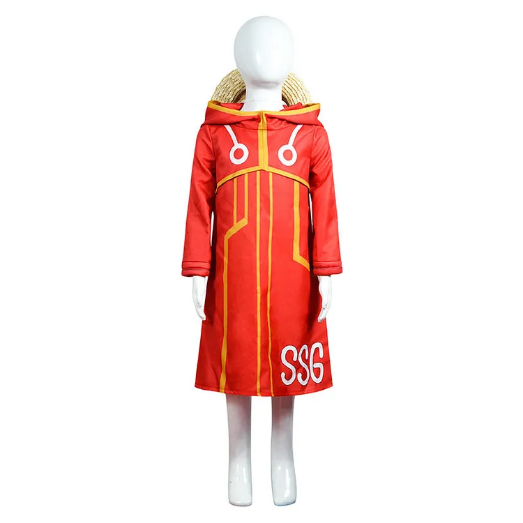 Kids Children One Piece Egghead Luffy Red Coat Outfits Cosplay Costume Halloween Carnival Suit