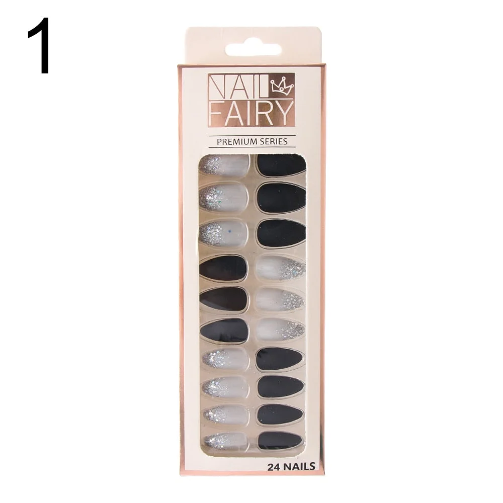 24/30Pcs/Set Reusable False Nail Tips Set Full Cover Shiny Matte Nail Tips With Designs Press On Nails Art Fake Extension Tips-Nail Inspo