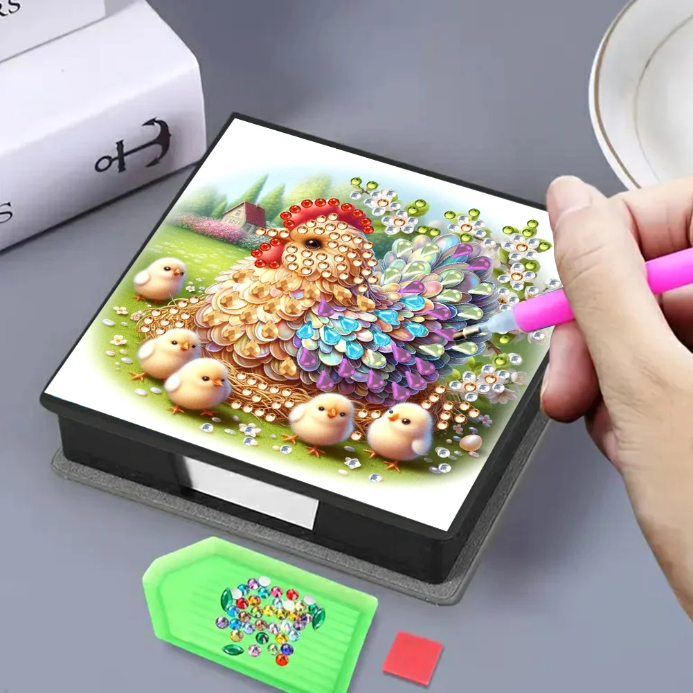 PU Chicken Diamond Painting Notecard Box with Papers for DIY Art Craft