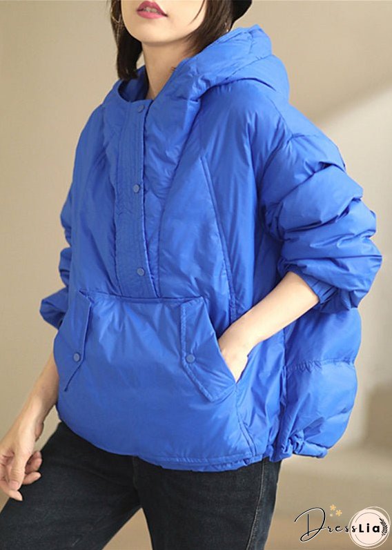 Women Green Hooded Button Patchwork Duck Down Coat Winter