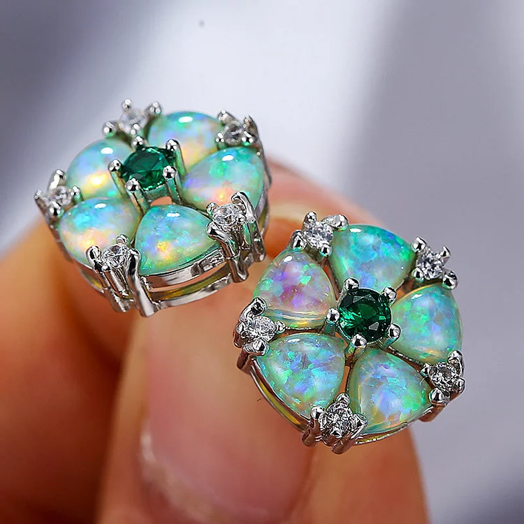 Olivenorma Opal Flower Shaped Earrings