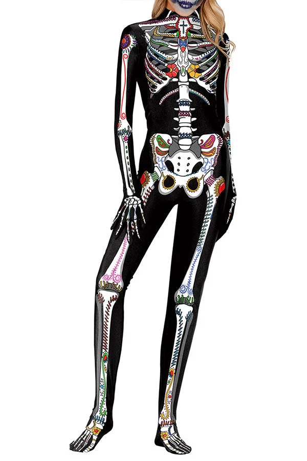 Skeleton Rose Jumpsuit Halloween Costume-elleschic