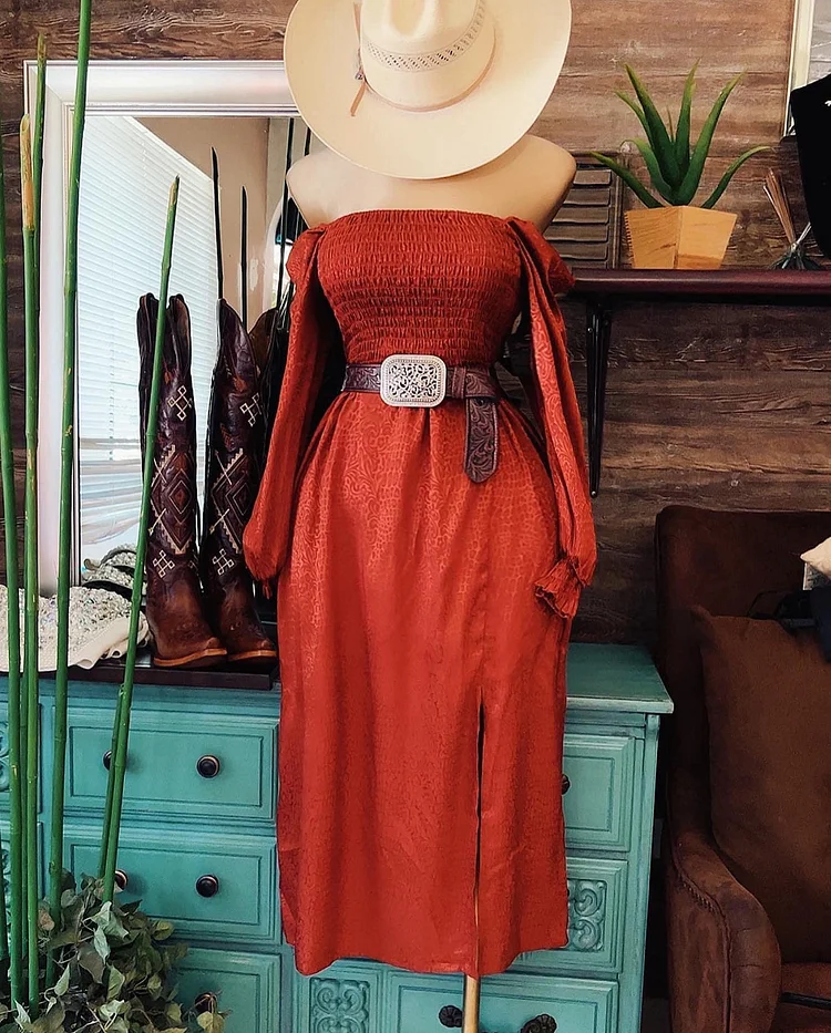 Western Off Shoulder  Slit Dress