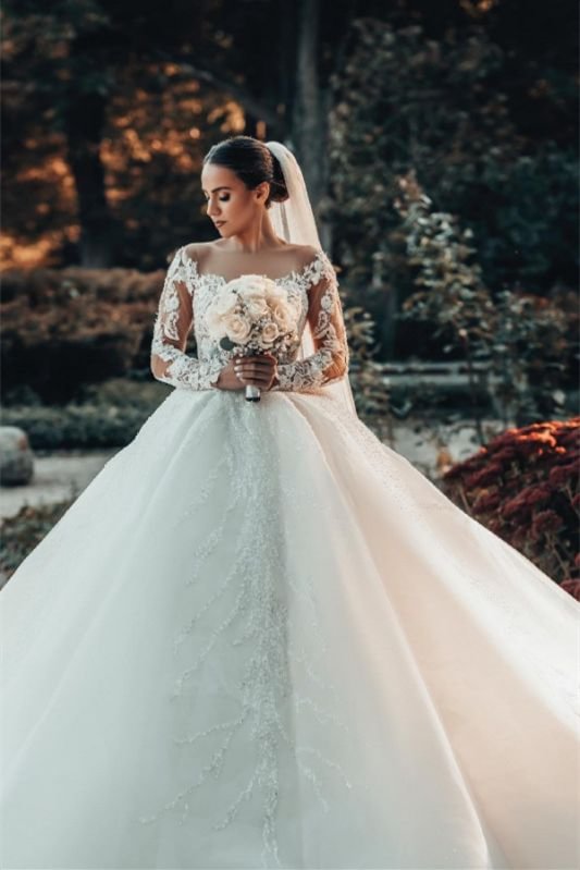 Off-The-Shoulder Lace Wedding Dress Ball Gown | Ballbellas Ballbellas
