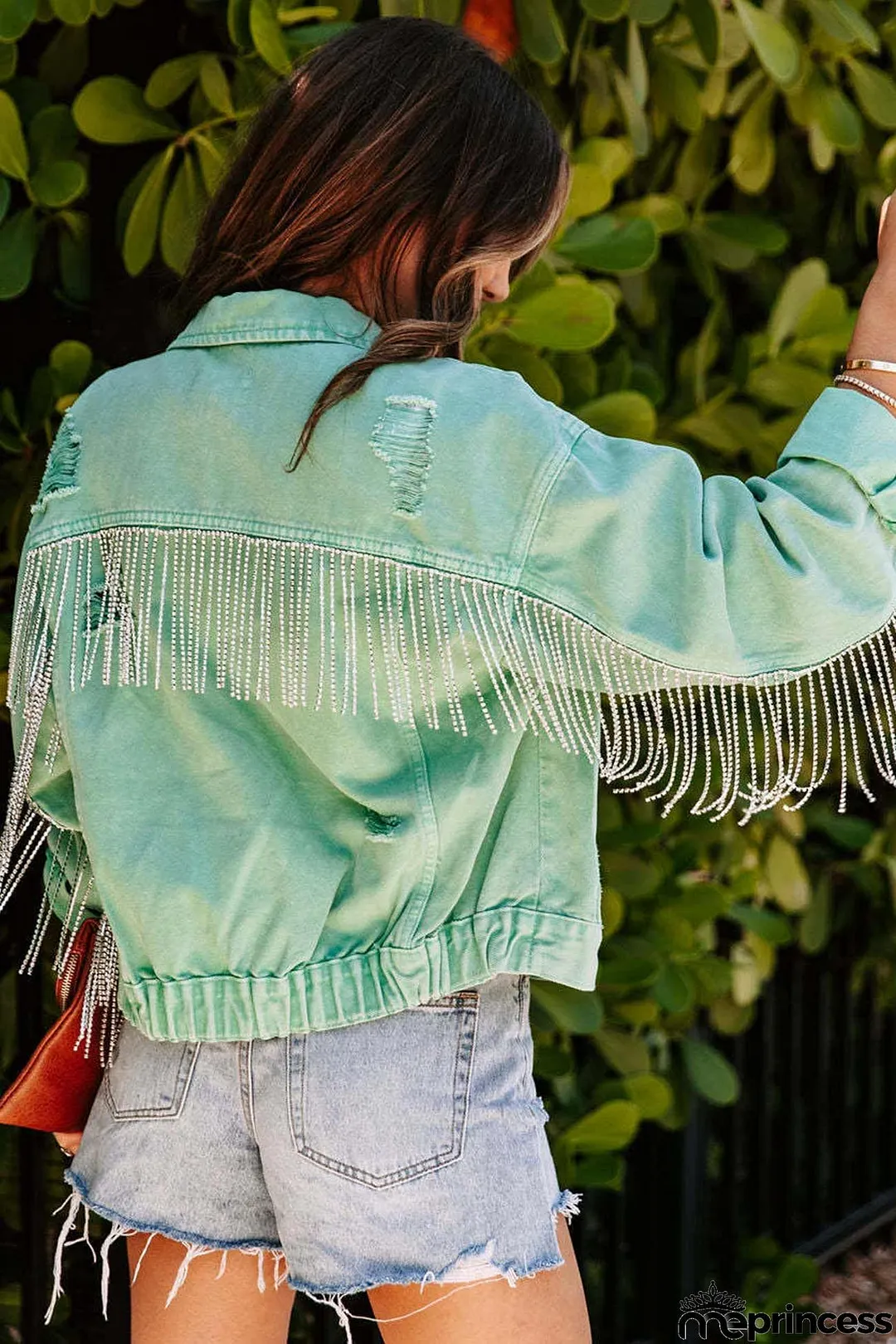 Mint green Chain Tassel Denim Jacket