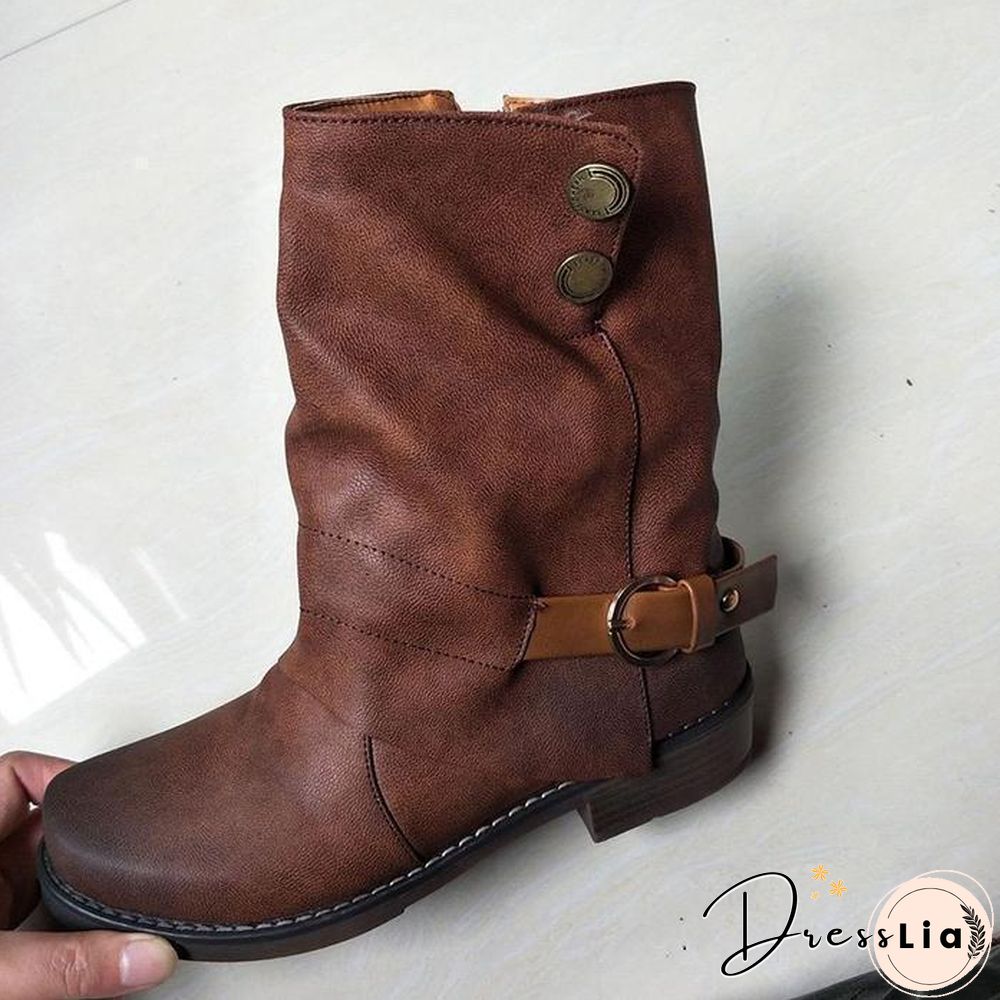 Daily Zipper Winter Low Heel Plus Size Boots