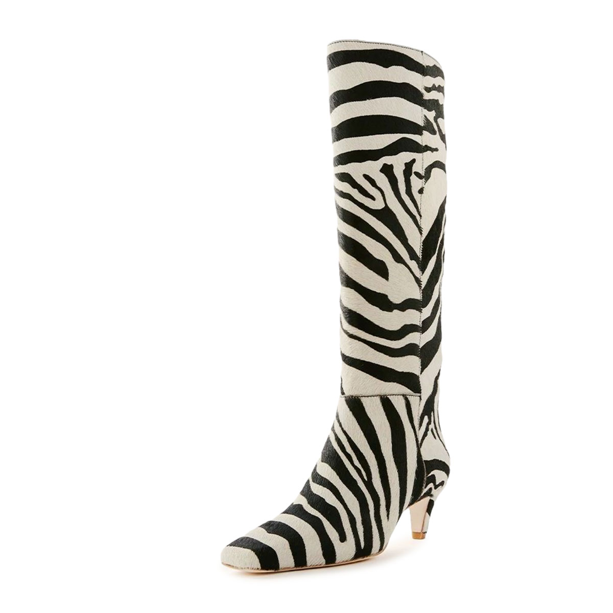 Zebra Printed Vegan Suede Square Toe Knee High Boots with Kitten Heel Nicepairs