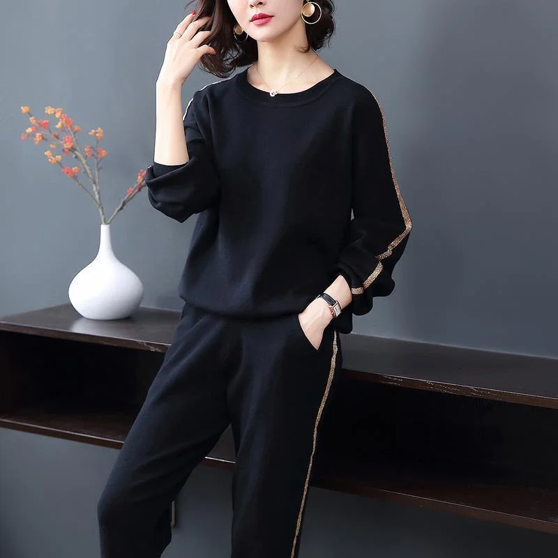 Women's Spring Autumn Loose Tracksuit Casual Sportswear Style Age Reducing Two 2 Piece Outfits Set Top And Pants Women Plus Size