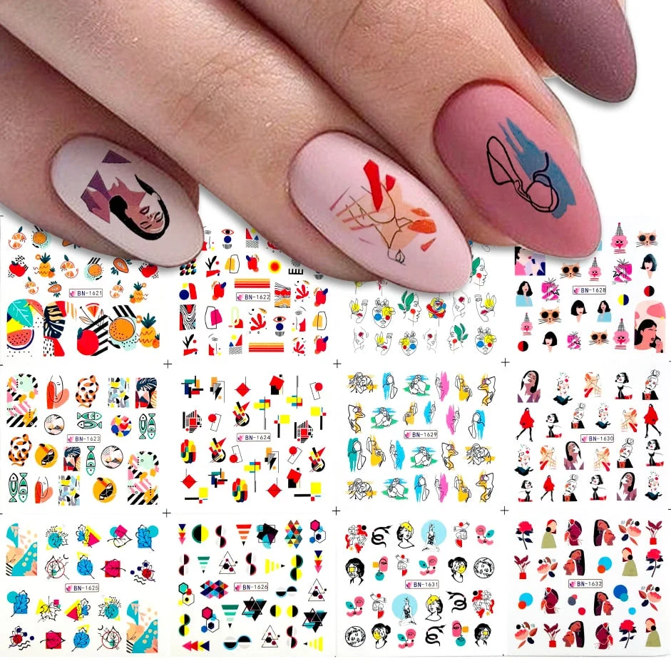 12Pcs/Set Heart Shaped Lips Designs Water Decals English Love Letter Stickers For Nails Nail Art Decoration Sliders Manicure DIY