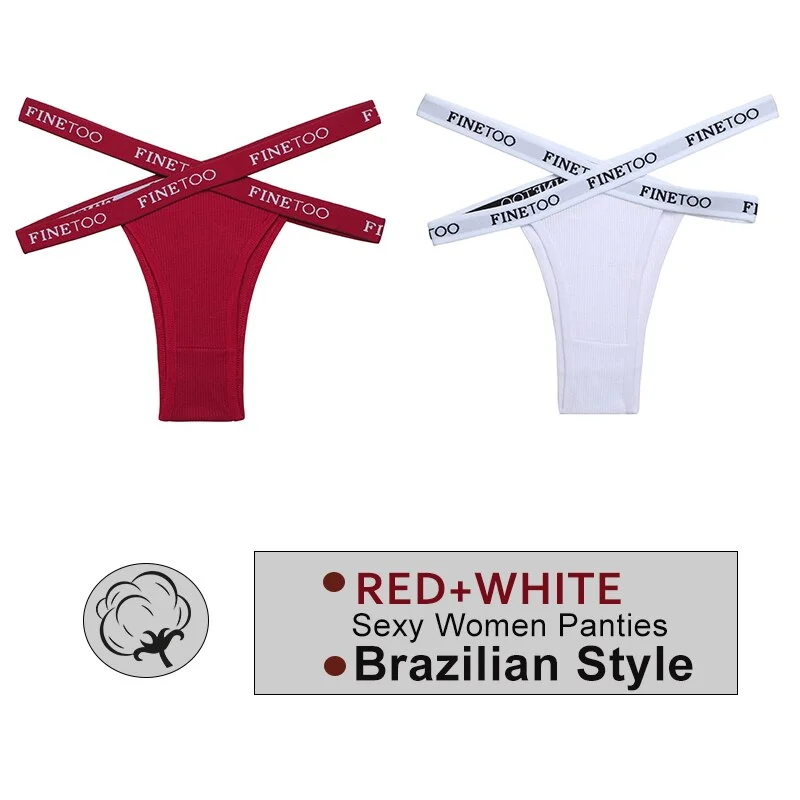 FINETOO 2PCS/Set Women's Cotton Letter Panties Hollow Out Brazilian Pantys Fashion Thong Femme Cross Strap Sexy Woman Underwear