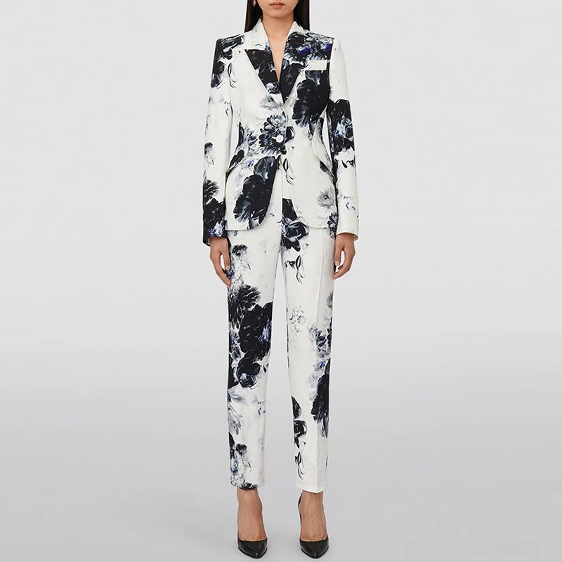 Nigikala Nigikala New Star Temperament Fashion Digital Print A Buckle Suit Small Foot Pants Set Two