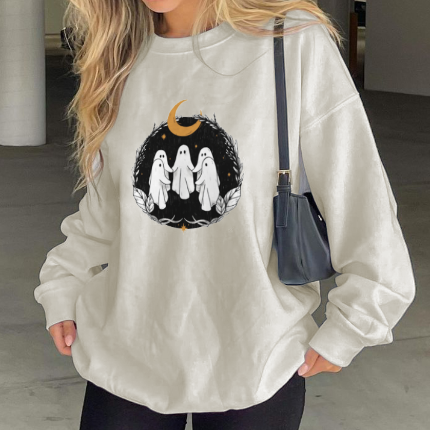 Ghost Under The Moon Print All-match Sweatshirt - Krazyskull