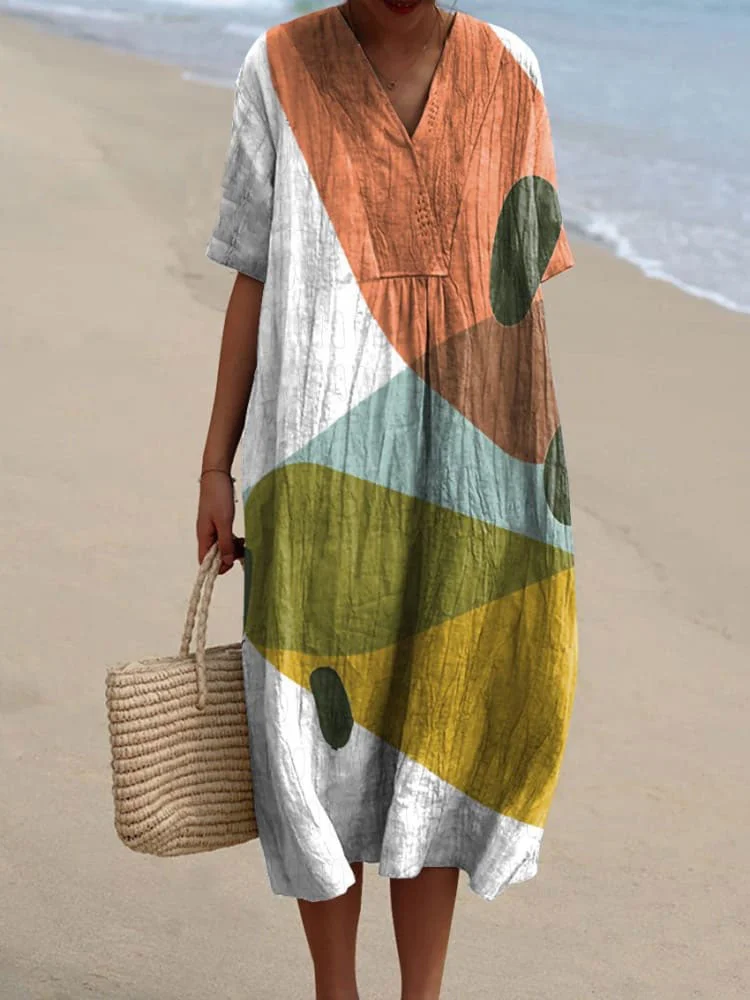 Women's Colourful Modern Abstract Art Print Flowy Dress