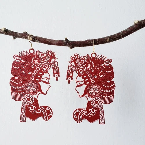 Chinese Style Earrings Peking Opera Facial Makeup Gold Plated Earring Ear Clips