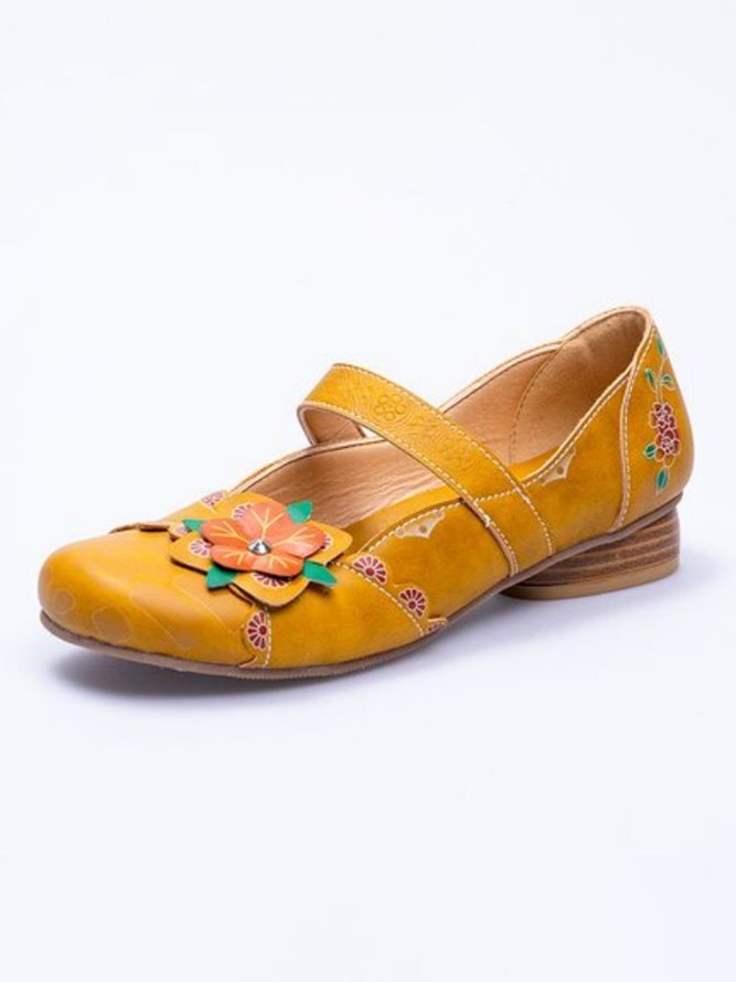 Casual Retro Ethnic Applique Mary Jane Shoes CS647- Fabulory