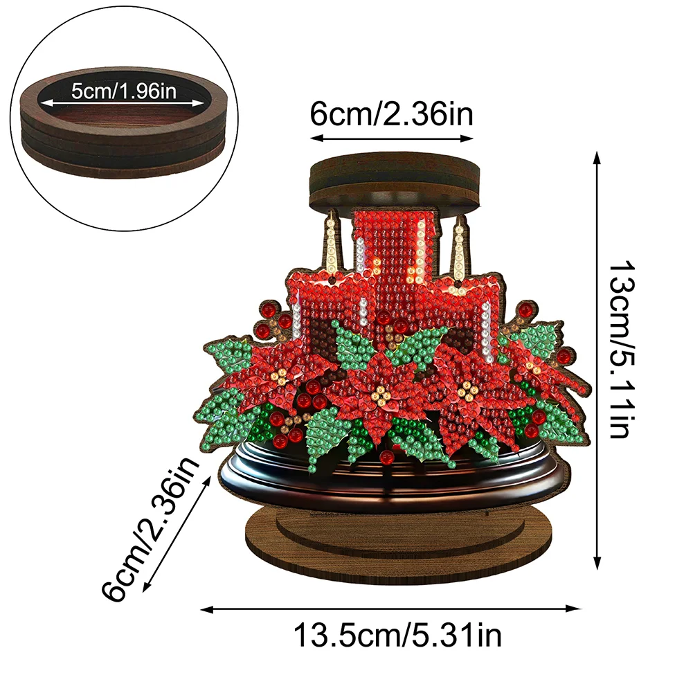 Wooden Red Flower Candle 5D DIY Diamond Painting Candle Holder Decor for Adults