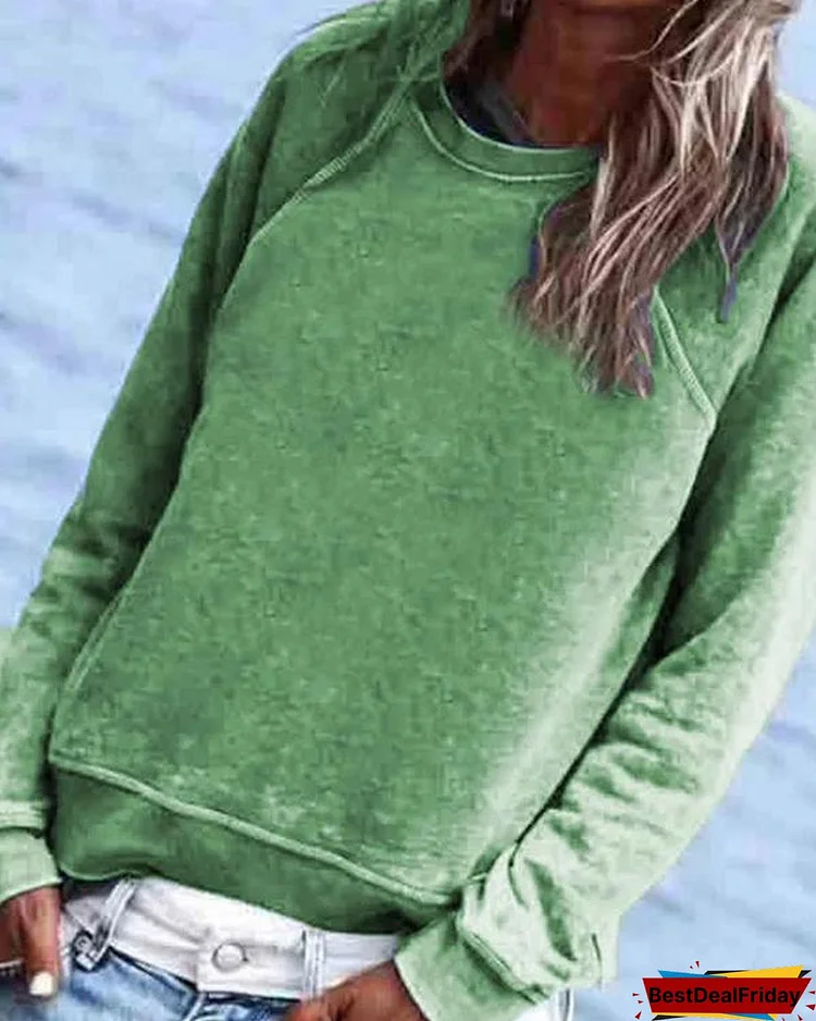 Solid Casual Long Sleeve Crew-Neck Top
