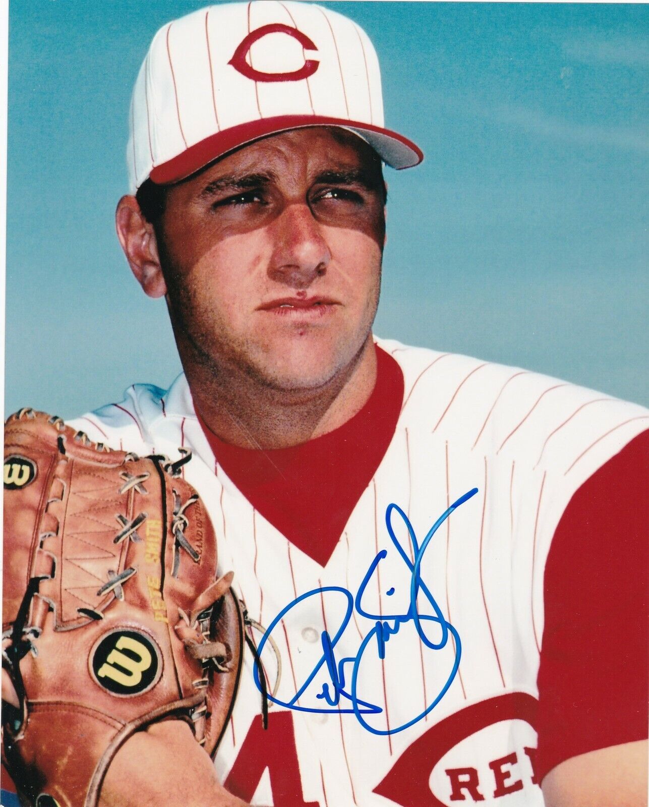 PETE SMITH CINCINNATI REDS COLOR ACTION SIGNED 8x10