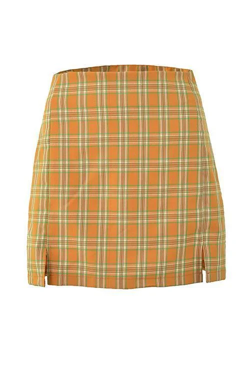 Women Plaid Slit Mini Skirts