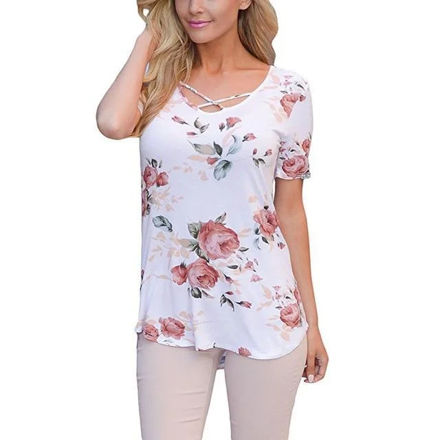 5Xl Large Size Women Short Sleeve V-Neck Blouse Printed Shirt Plus Size Tops | IFYHOME