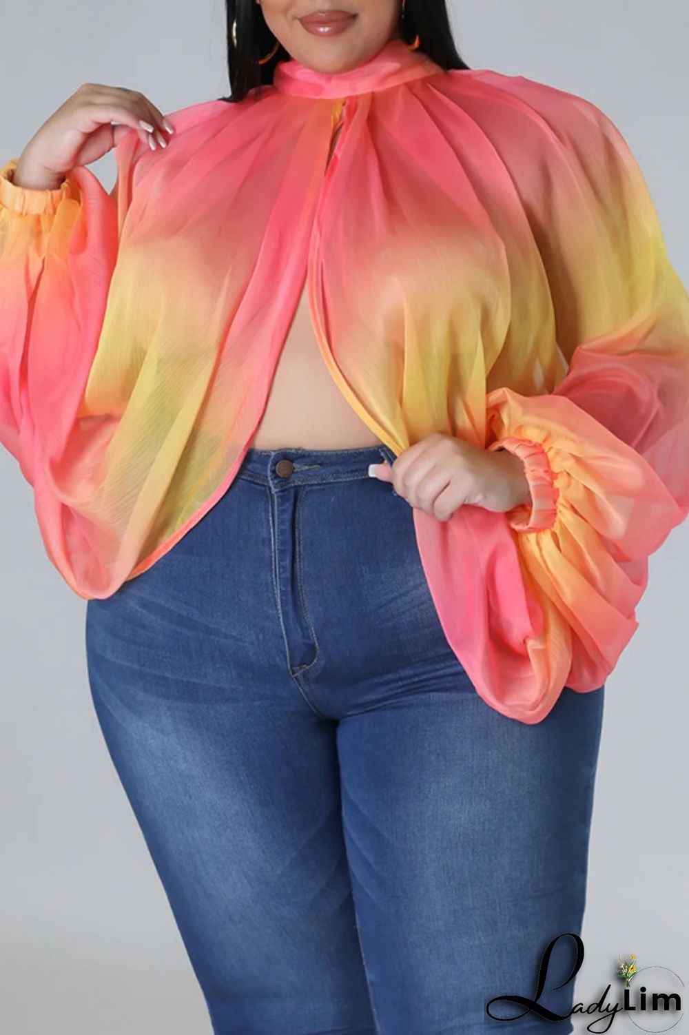 Pink Casual Print Patchwork Turtleneck Plus Size Tops