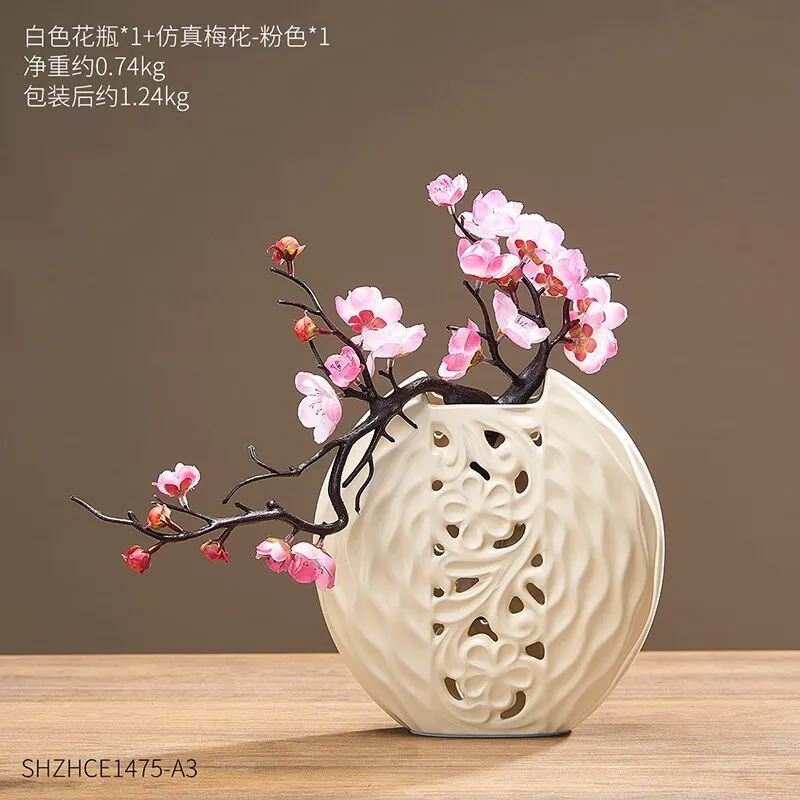 Chinese Style Ceramic Vase Green White Round Vase Living Room Decoration Vase Modern Home Decoration Desk Vase Gift white vases