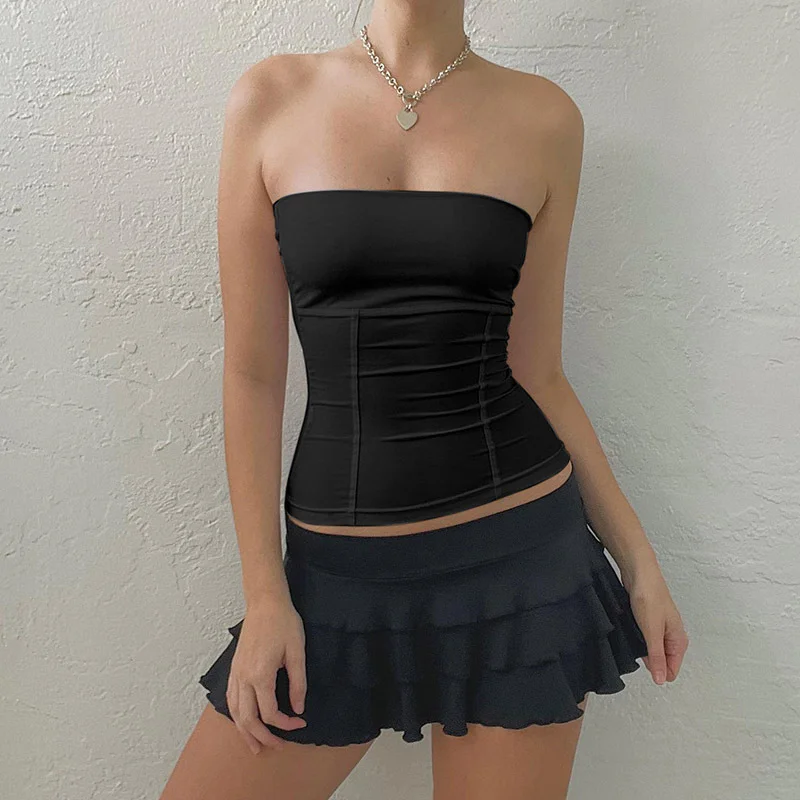 Ueong Ueong New 2024 Solid Color Head Sleeveless Open Shoulder Simple Casual Women's Strapless Top