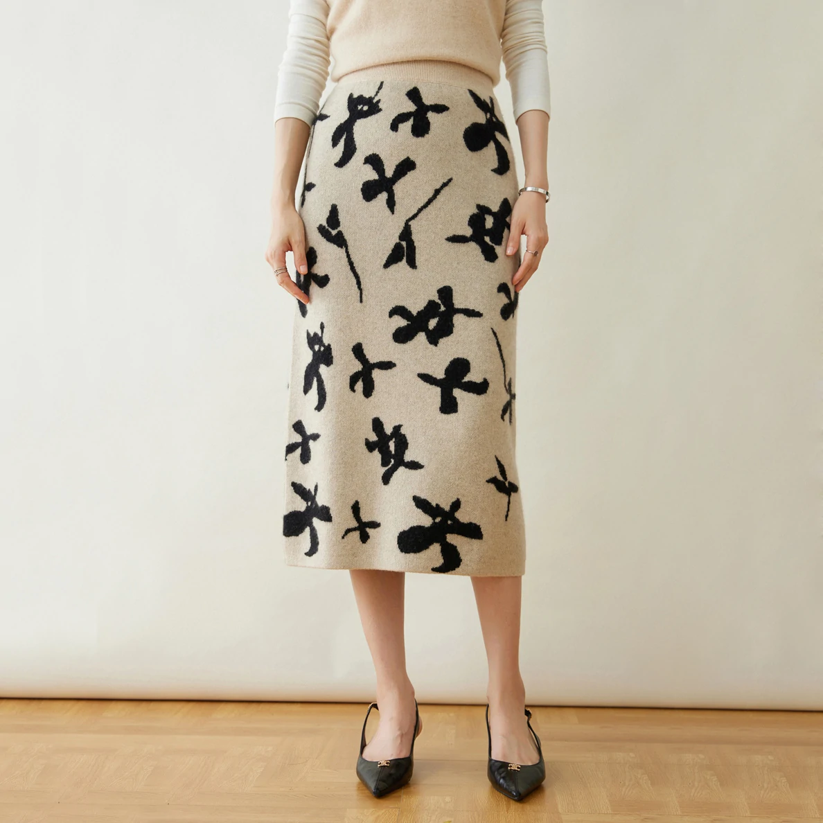 High-waisted A-line Women's Cashmere Skirt REAL SILK LIFE