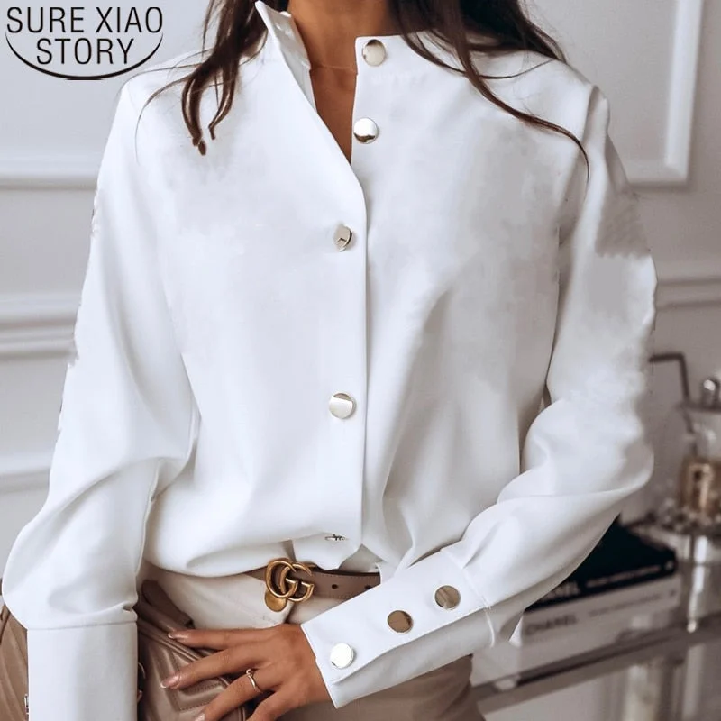 Blusas Fashion Woman Shirts 2021 Spring Casual Solid Blouse Long Sleeve White Black Korean Tops Cotton Loose Chic Cardigan 10619