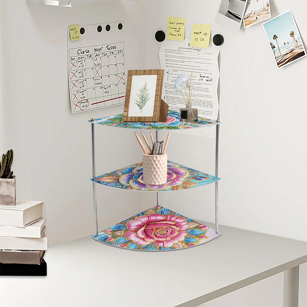 5D DIY 3 Tier Acrylic Rose Special Shape Diamond Painting Storage Shelf
