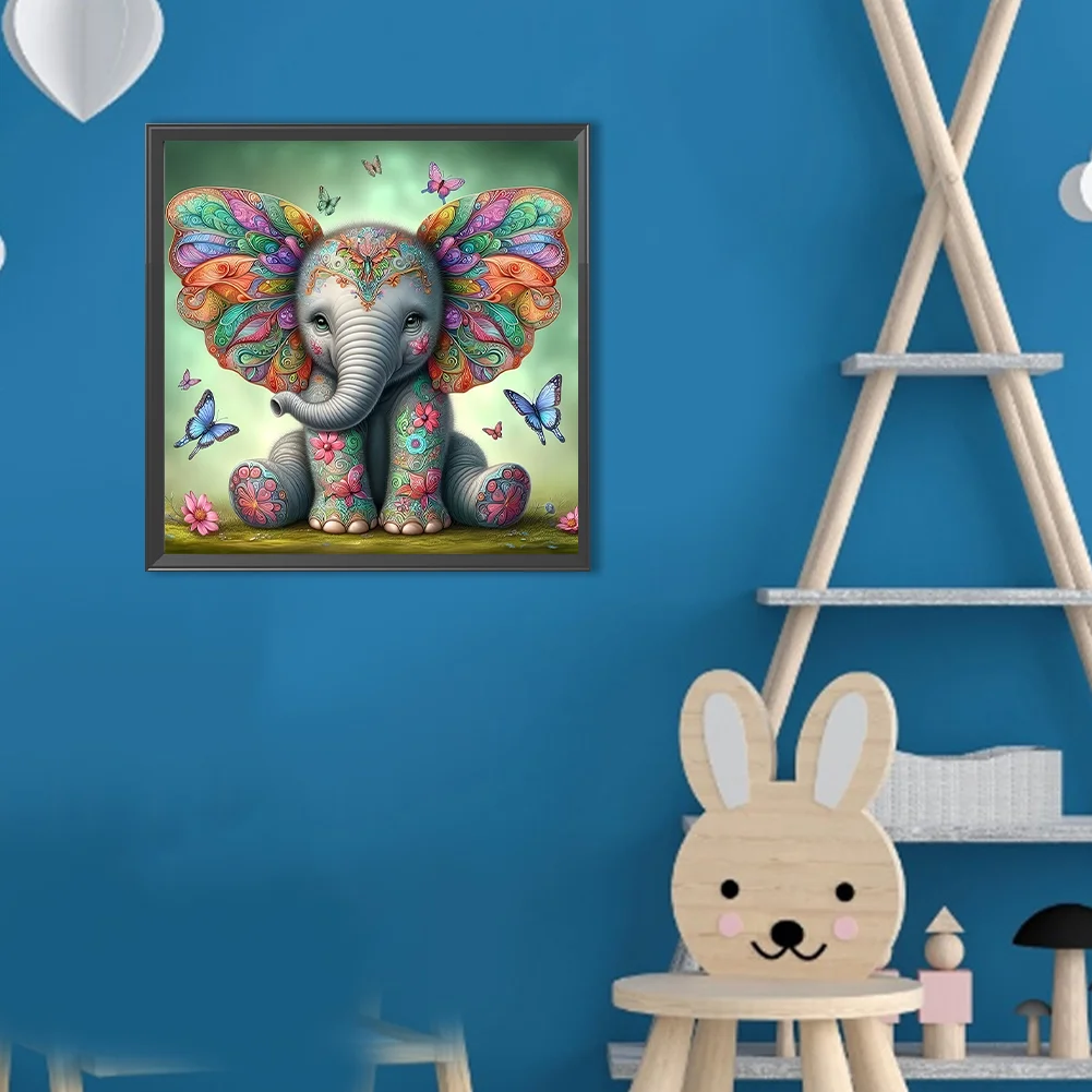 Diamond Painting - Full Round Drill - Butterfly Elephant(Canvas|30*30cm)