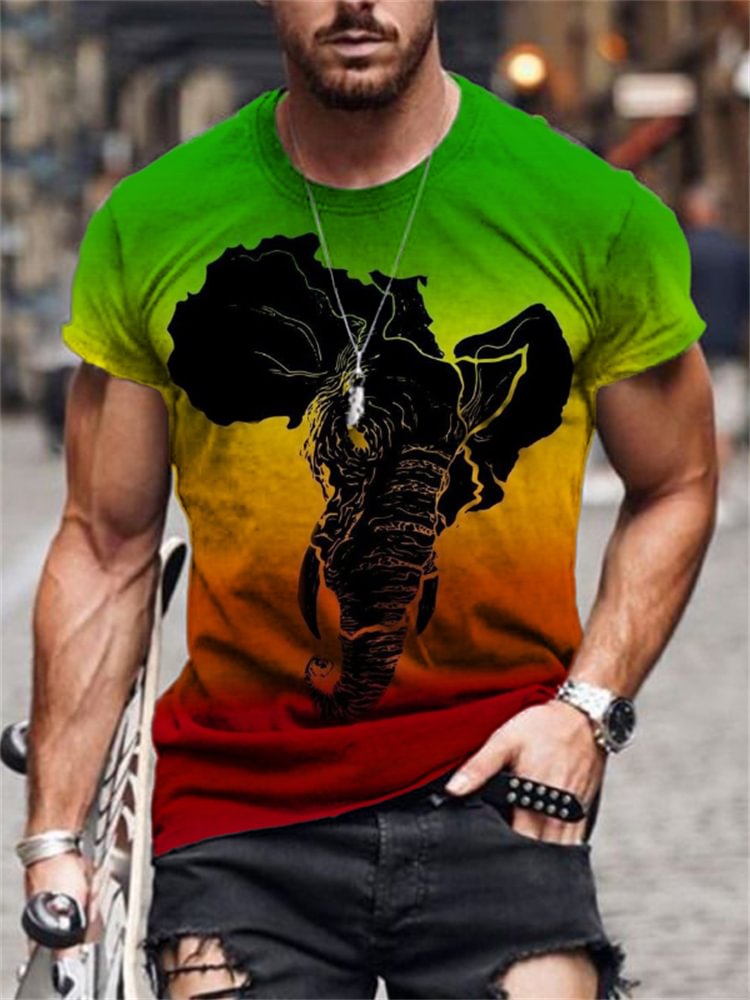 Men's Black Pride Elephant Africa Gradient T Shirt