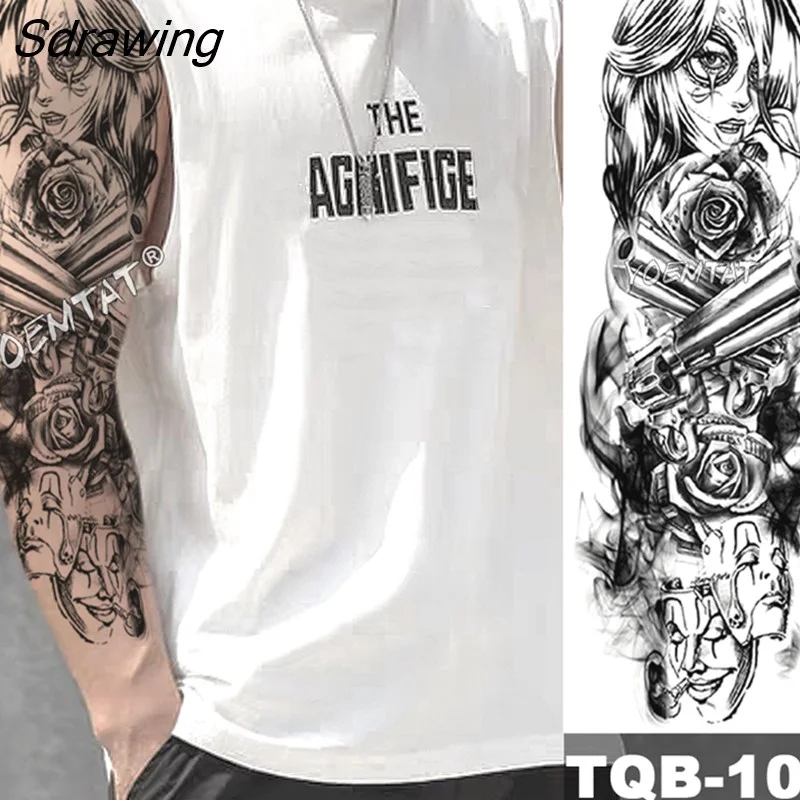 Sdrawing Arm Sleeve Tattoo Japanese Wave Waterproof Temporary Tattoo Sticker Lily Peacock Men Full Tiger Fox Tatoo Body Art Women