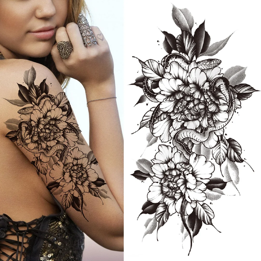 Sdrawing Pendant Temporary Tattoo For Women Men Butterfly Elephant Flower Fake Tattoo Waterproof Half Sleeve Thigh Tatoo Sticker