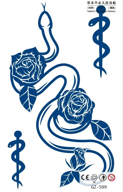 Temporary Waterproof Tattoo Stickers Seductive Snake Flower Ink Lasting Sexy Girls Arm Chest Waist Buttocks Realistic Fake Tatoo