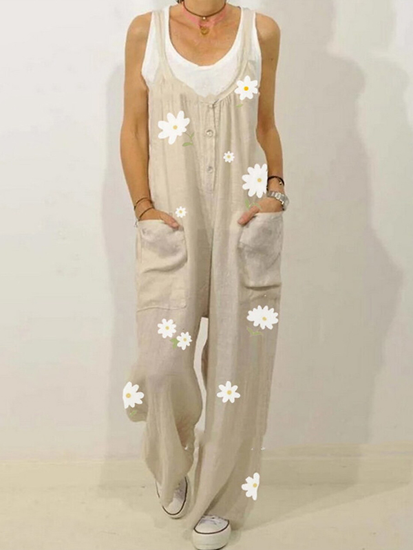 Daisy Flower Printed Casual Jumpsuit wearshes