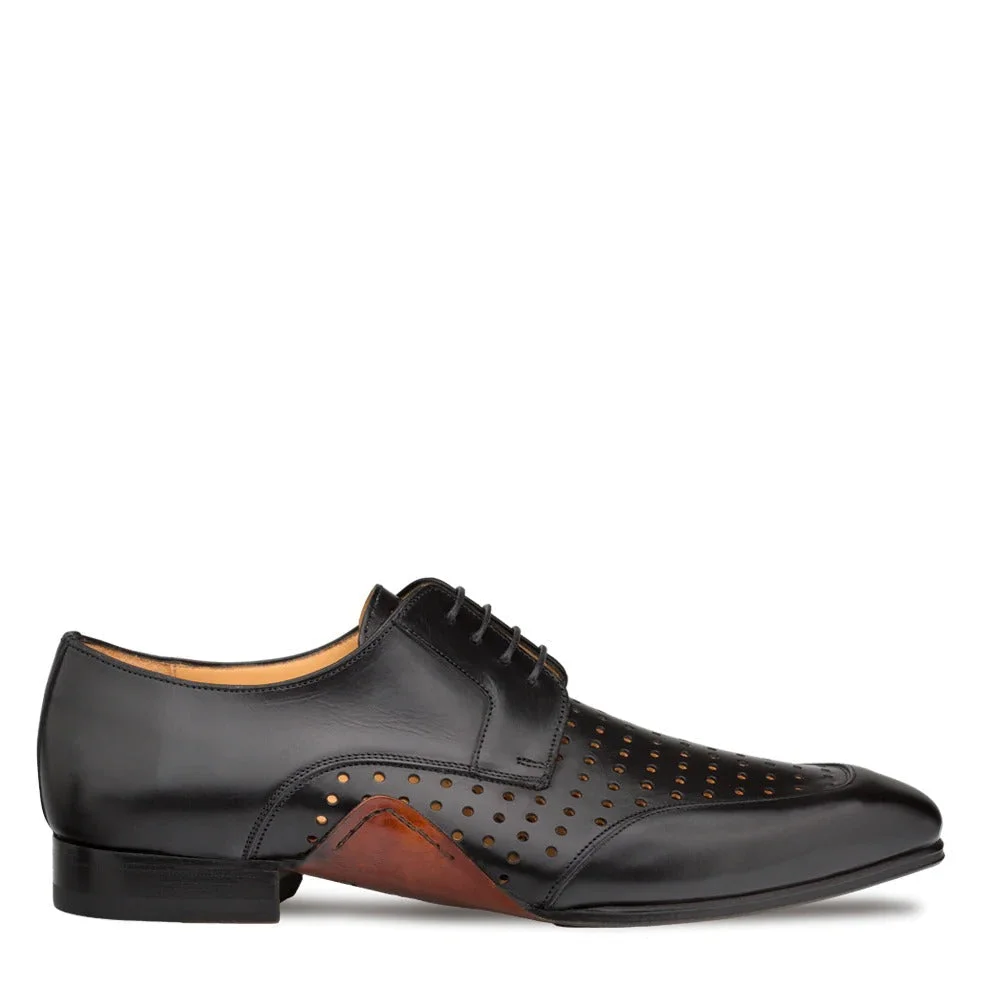 Men's Shoes Black Perforated Calf-Skin Leather Derby Oxfords