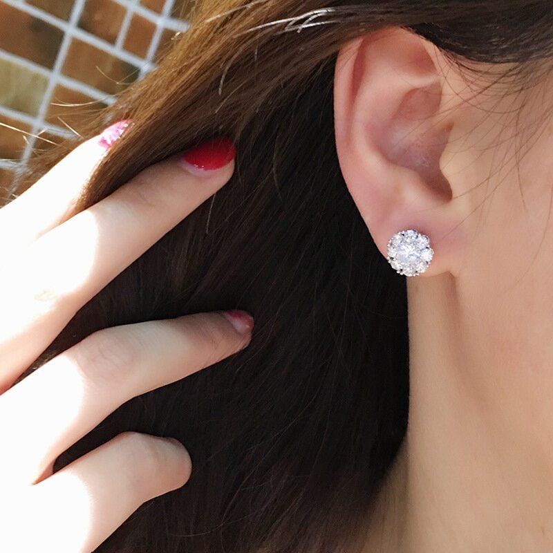 925 silver Diamond Rotating Stud Earrings