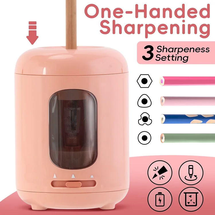 Deli Electric Pencil Sharpener, Automatic Pencil Sharpeners for No.2 Pencils Colored Pencils, Battery Operated Pencil Sharpener, Pink