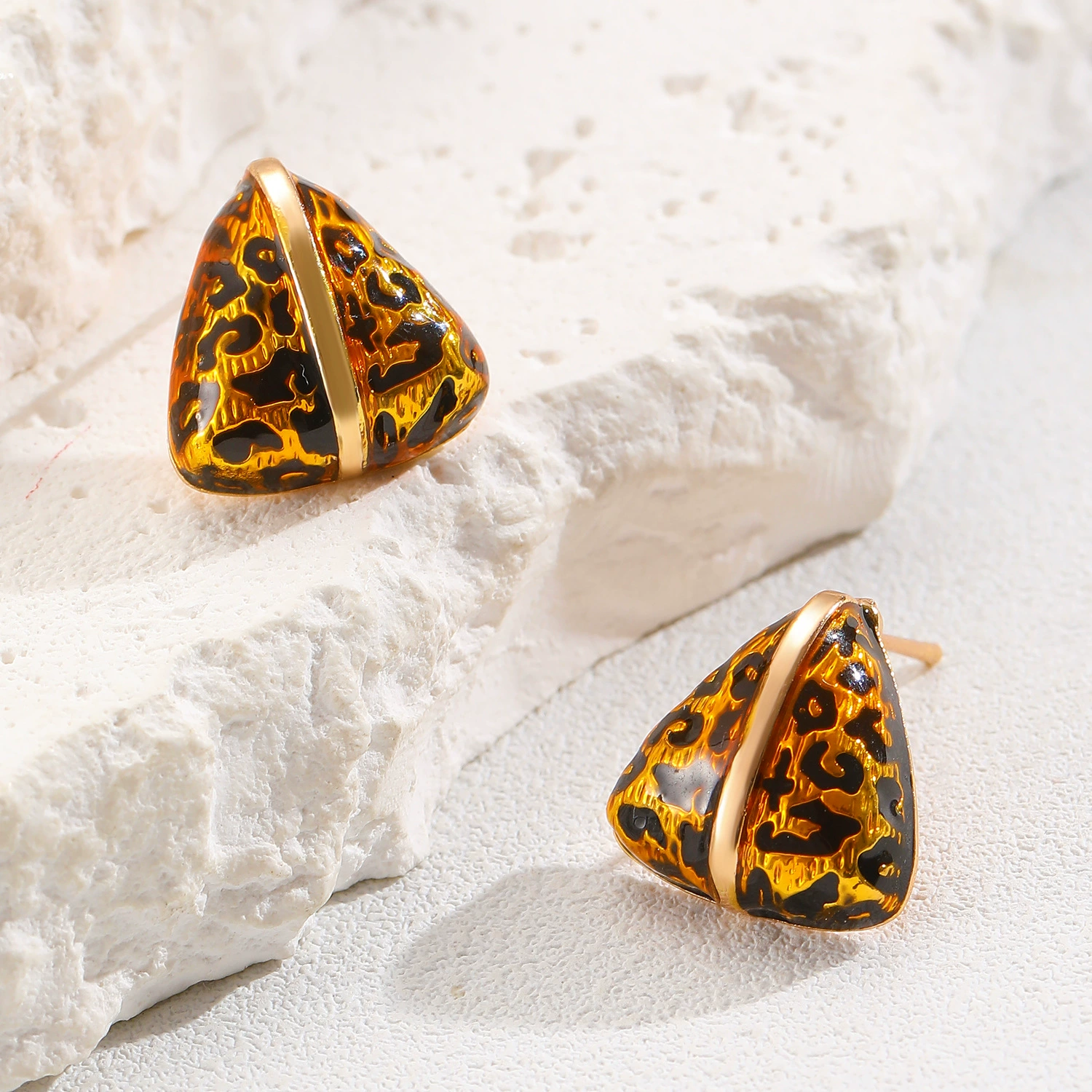Leopard Print Round, Triangle and Heart Stud Earrings