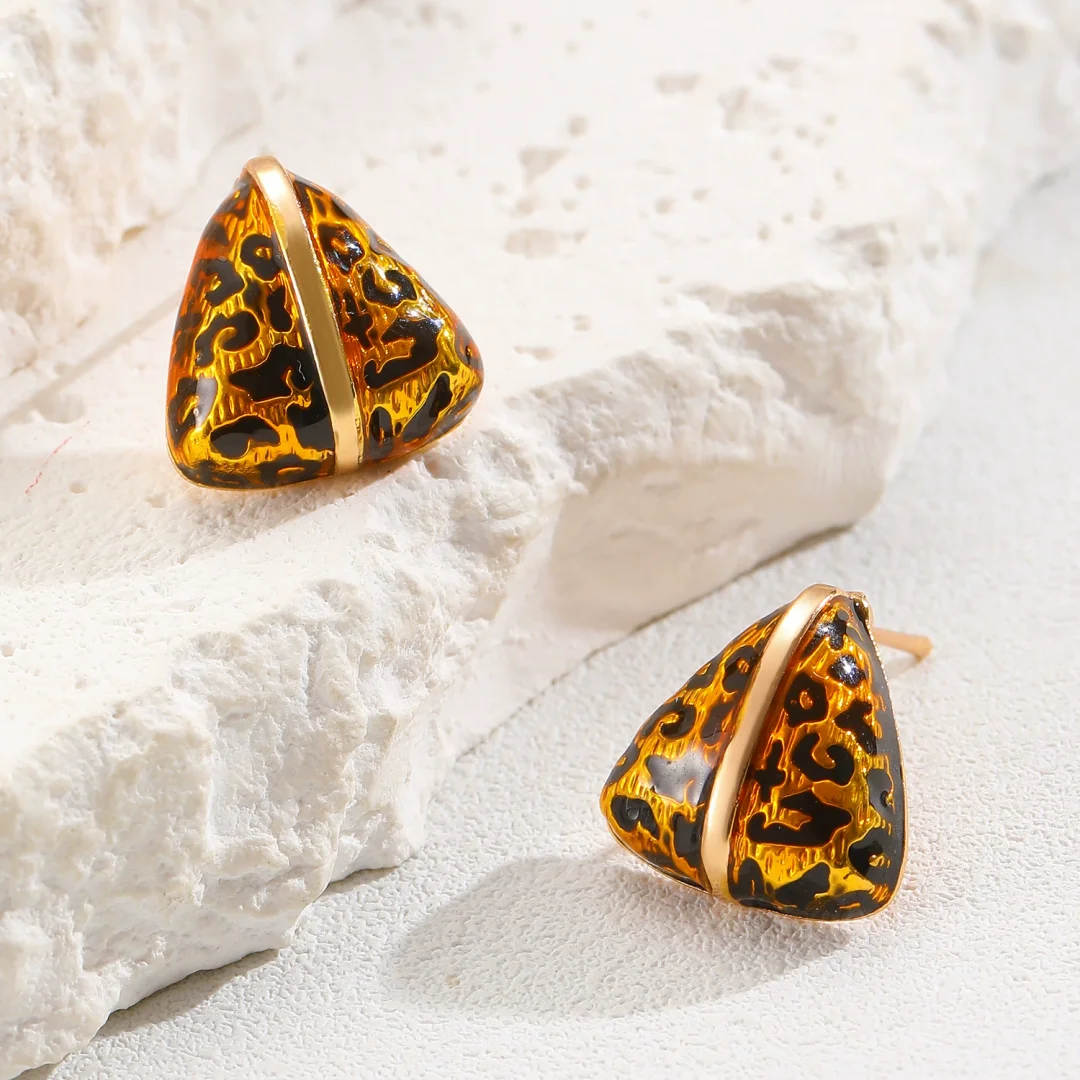 Leopard Print Round, Triangle and Heart Stud Earrings