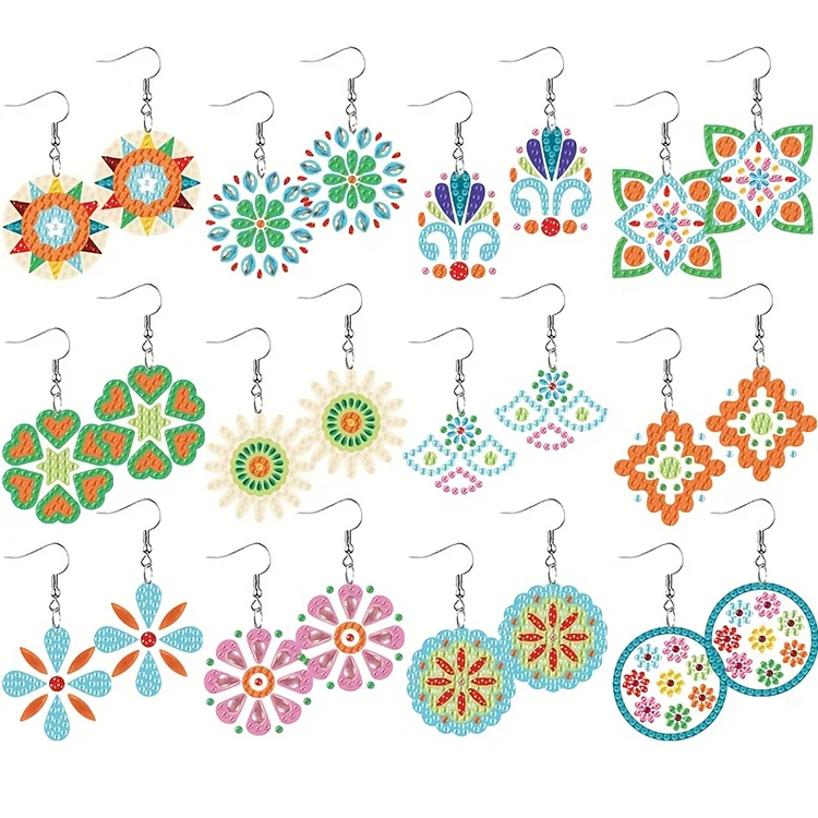12 Pairs Diamond Painting Earrings DIY Diamond Art Earrings for Adults (A)
