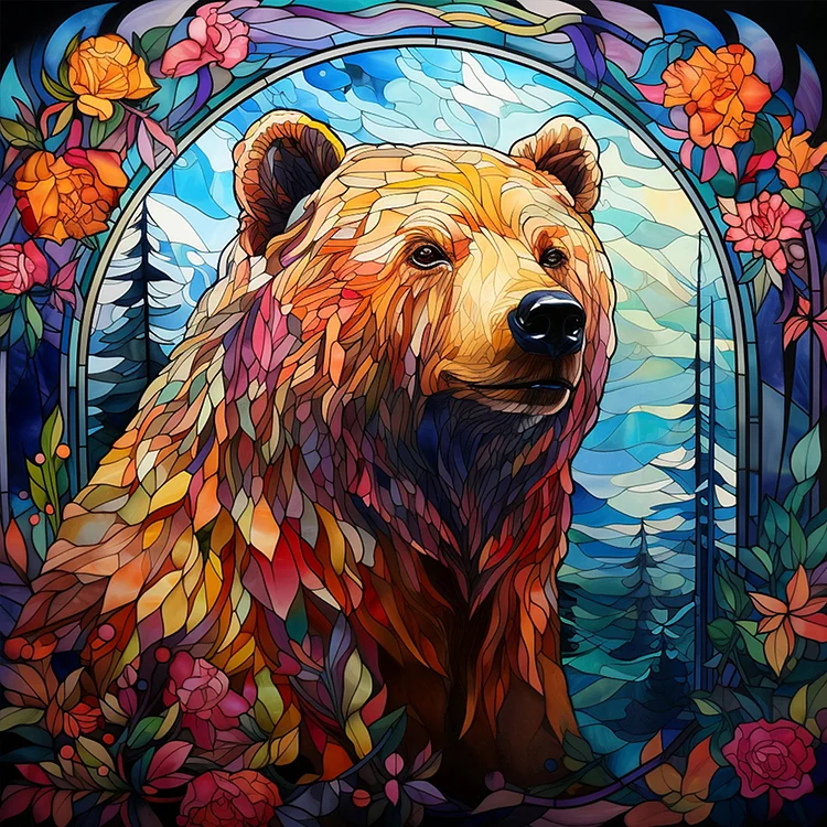 Brown Bear Glass Painting 40*40CM (Canvas) Full Round Drill Diamond Painting gbfke