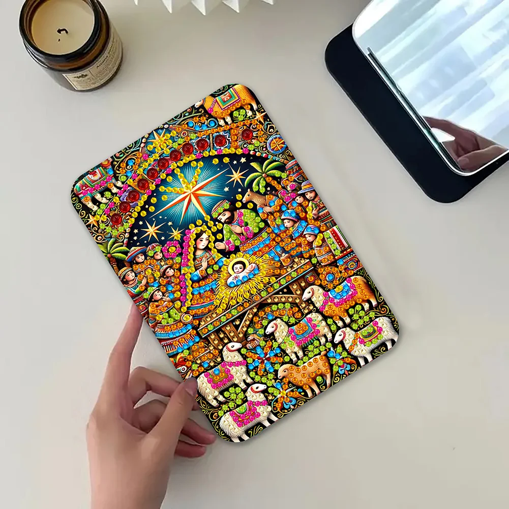 DIY Diamond Art Shiny Crystal Mirror Lightweight Standing Makeup Mirror (Prayer)