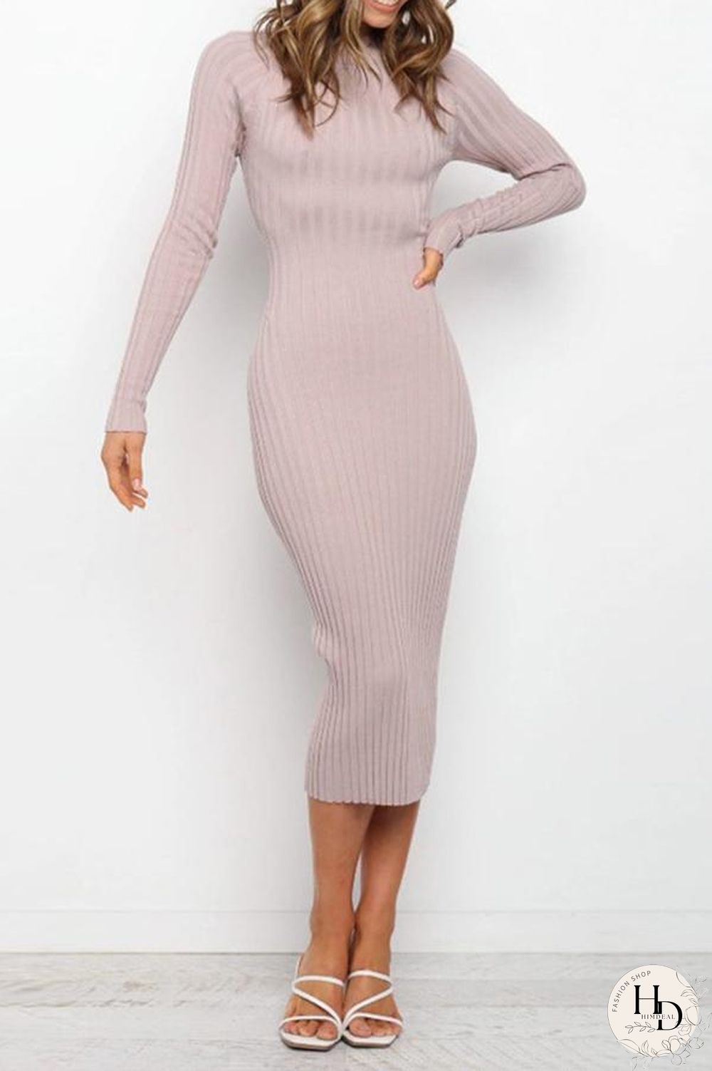 Long Sleeve Slim Backless Dress P13331
