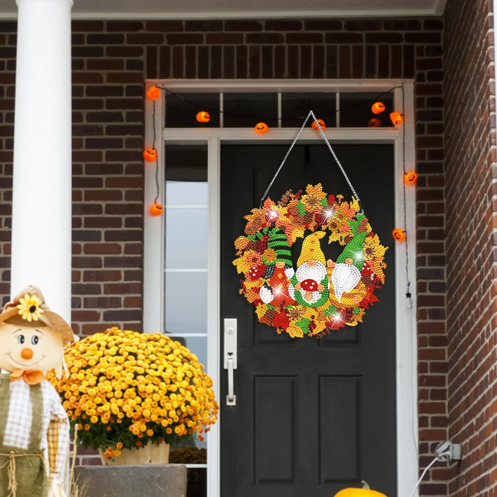 DIY Fall Gnome Single Side Special Shaped Diamond Painting Wall Decor Wreath Crystal Painting Wreath