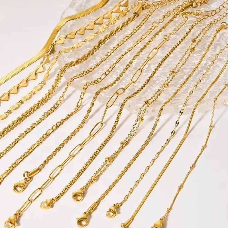 Sweet Minimalist Paper Clip Flower 304 Stainless Steel 18K Gold Plated Paperclip Chain Figaro Chain Bracelets In Bulk