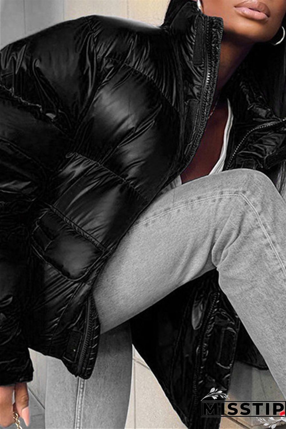 Black Fashion Casual Solid Patchwork Zipper Collar Outerwear