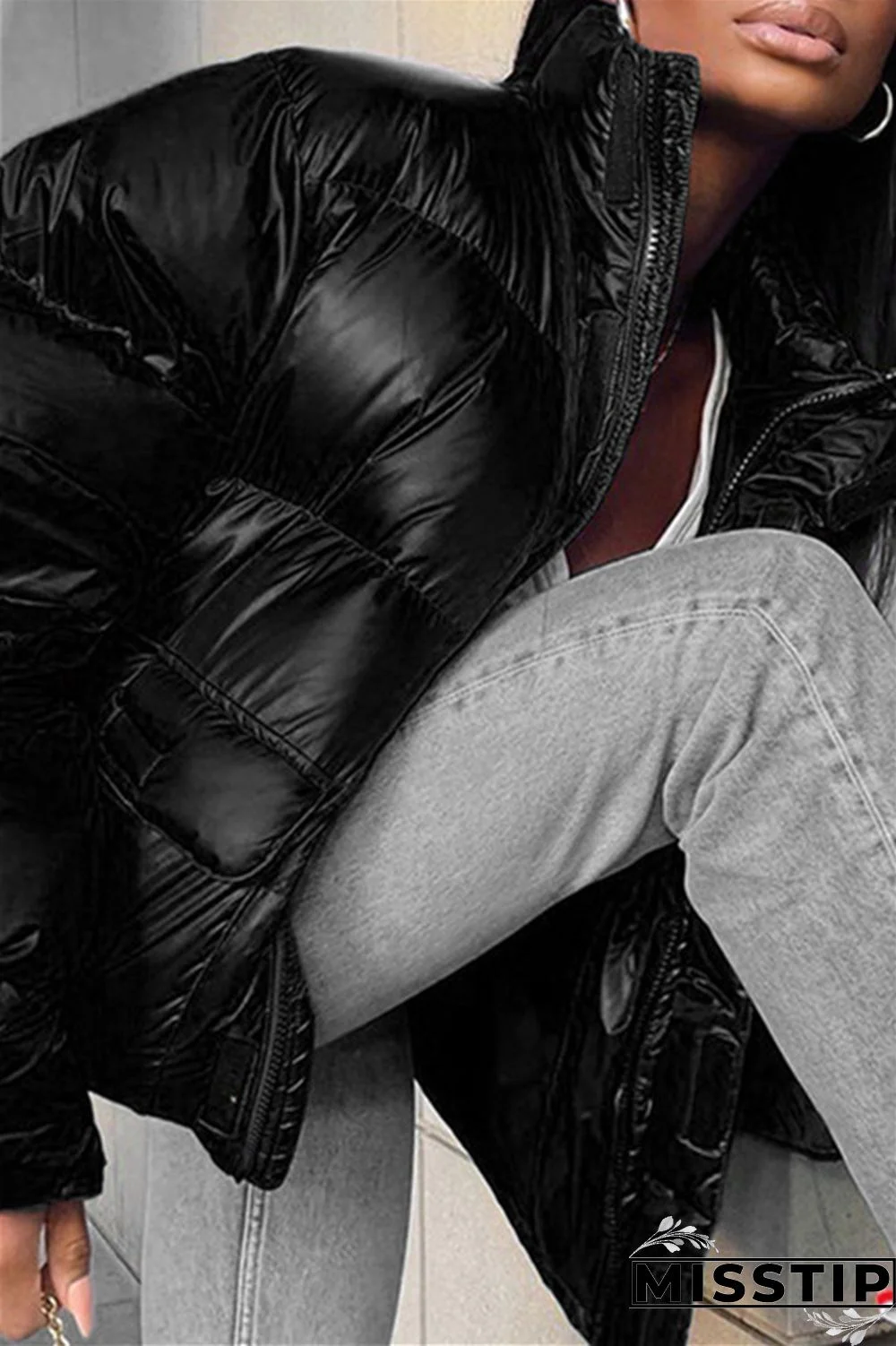 Black Fashion Casual Solid Patchwork Zipper Collar Outerwear