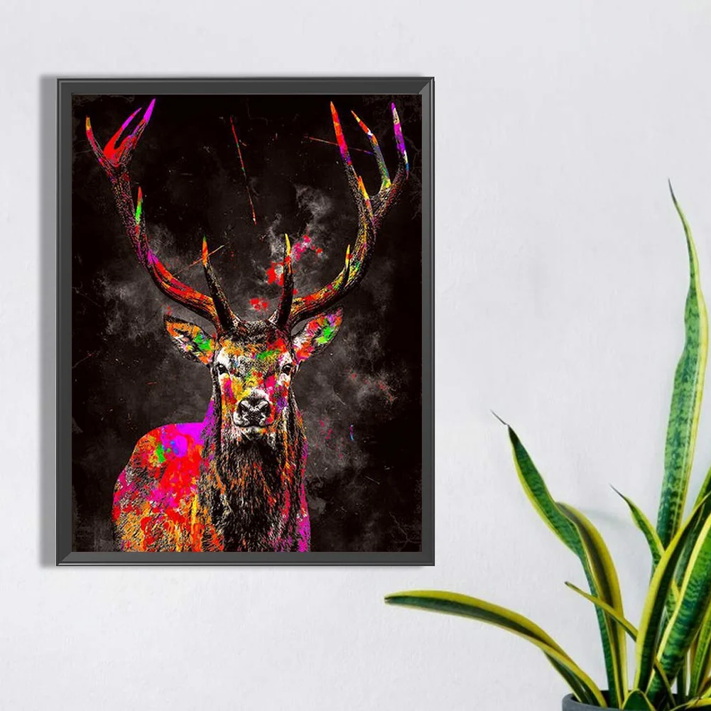Full Round Diamond Painting 30*40cm - Splash Paint Elk